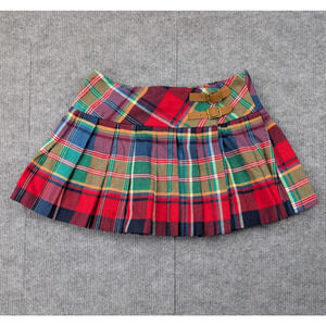 Polo Ralph Lauren Pleated Skirt Girls 10 Red Tartan Plaid Equestrian Buckle Y2K